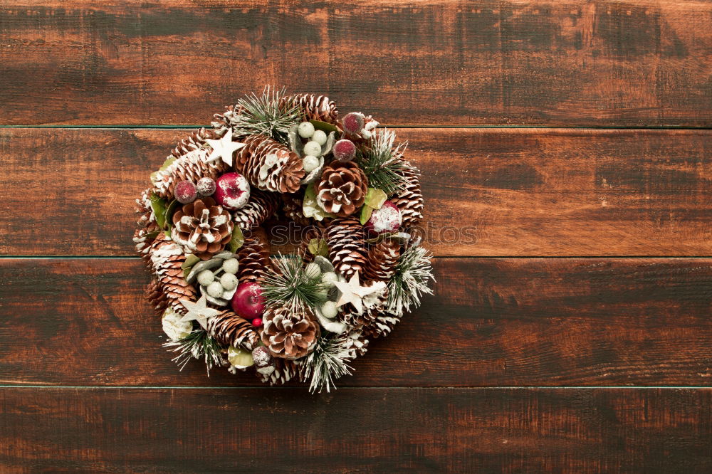 Similar – Image, Stock Photo Delicate Christmas wreath of pine cones on wooden background