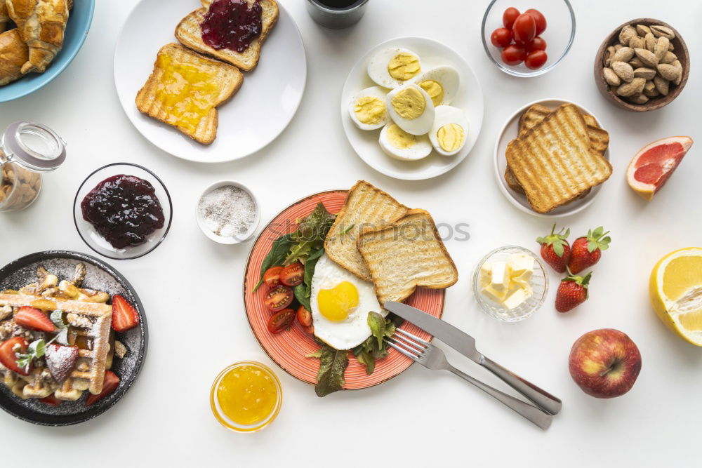 Similar – Image, Stock Photo Coffee or tea and tropical fruit plat on white bed