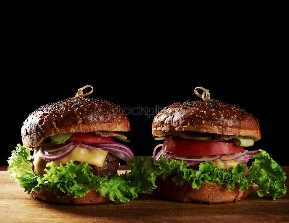 Similar – Image, Stock Photo three hamburgers with vegetables