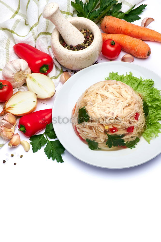 Similar – Image, Stock Photo Vegetables and spices cooking ingredients around empty plate