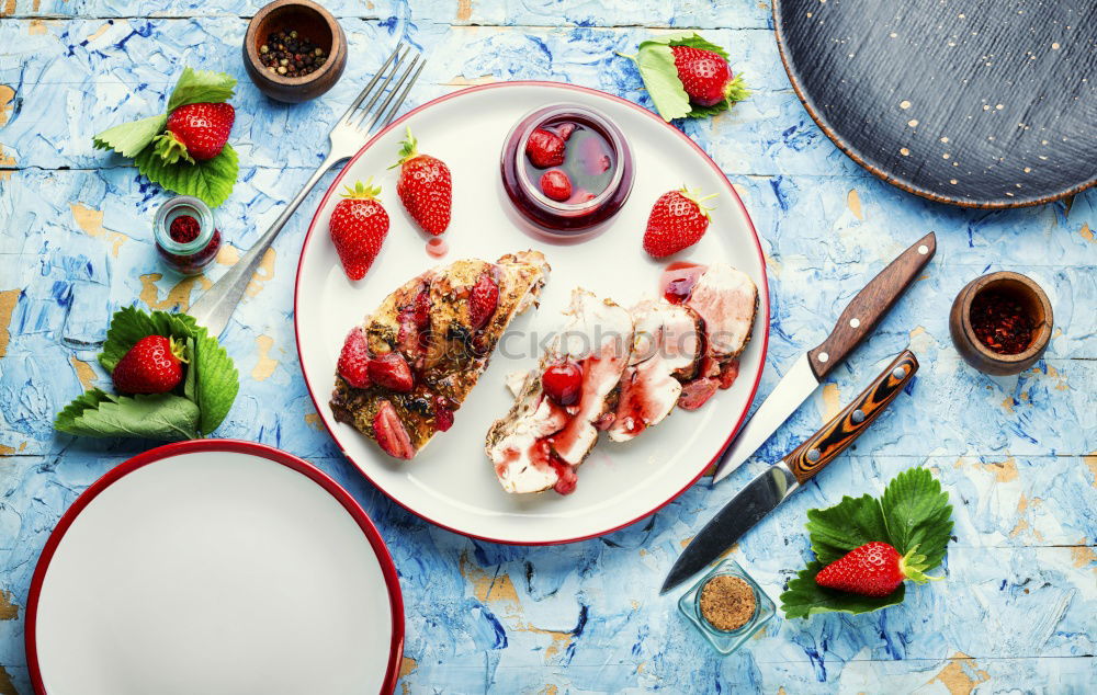 Similar – Salad with tomatoes, cucumber, onion and caramelized nuts