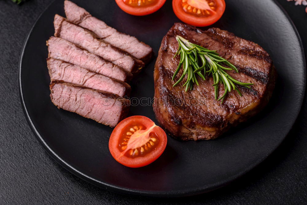 Similar – Image, Stock Photo Sliced medium fried steak