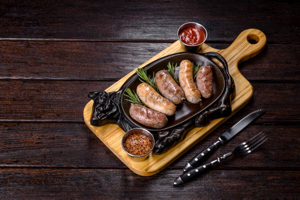 Image, Stock Photo frying pan with a piece of fried beef