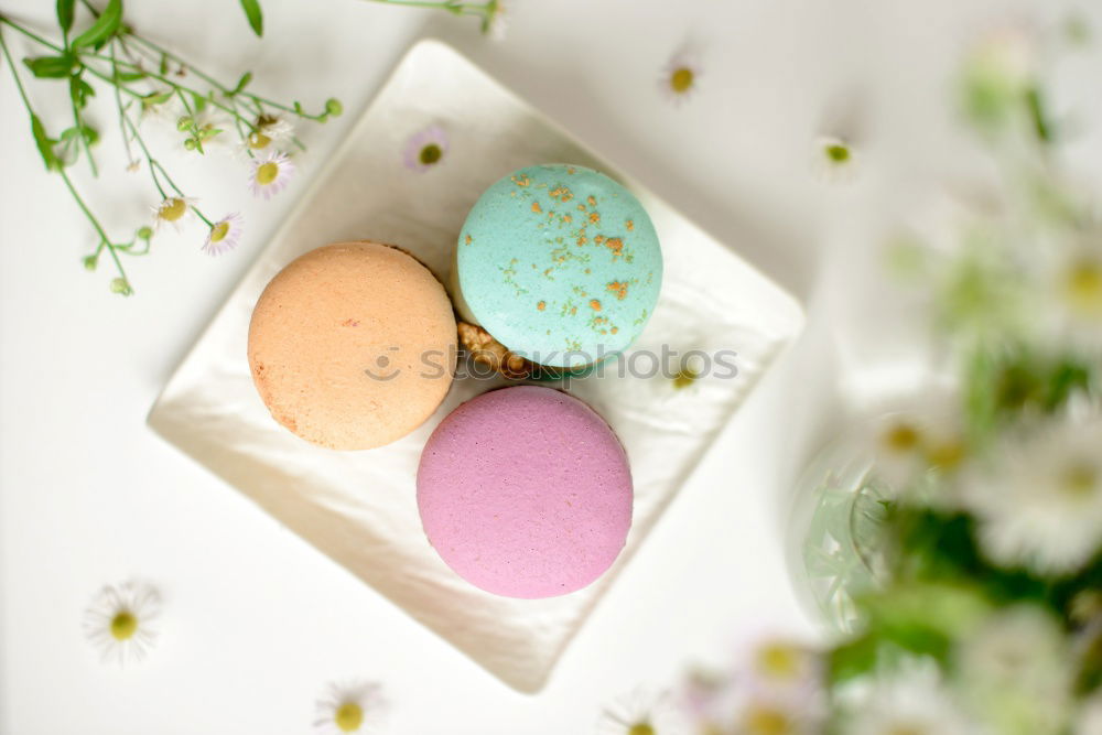 Similar – Image, Stock Photo Pink macaroons, peach and lavender flavor