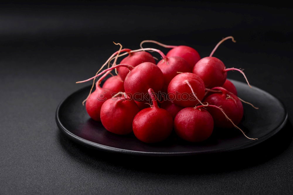 Similar – ripe red peaches in a wooden bowl on a table