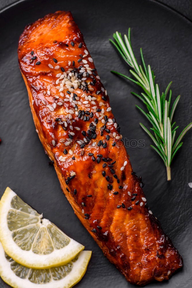 Similar – Image, Stock Photo Fried chicken breast in grill pan with fresh herbs