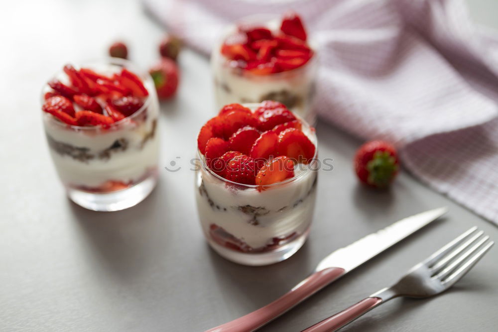 Similar – Image, Stock Photo Chia pudding Strawberry parfait with greek yogurt and nuts