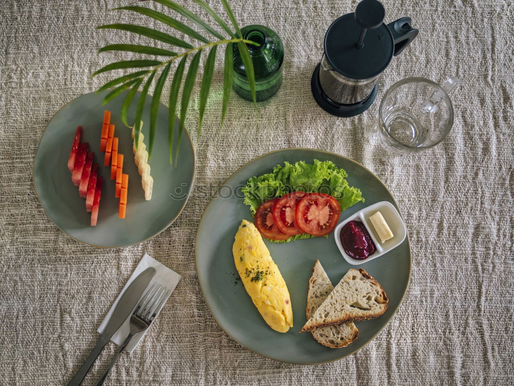 Similar – Image, Stock Photo Coffee or tea and tropical fruit plat on white bed