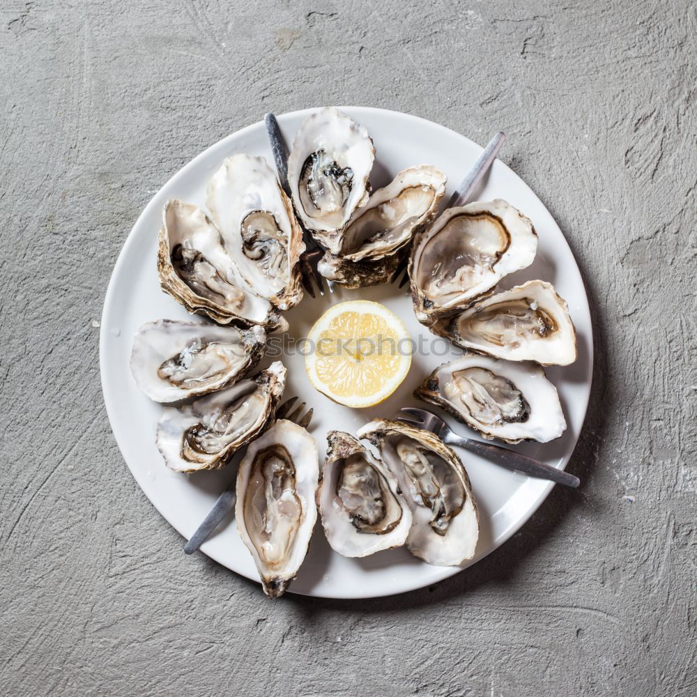 Similar – Image, Stock Photo Oysters with lemon and oyster knife