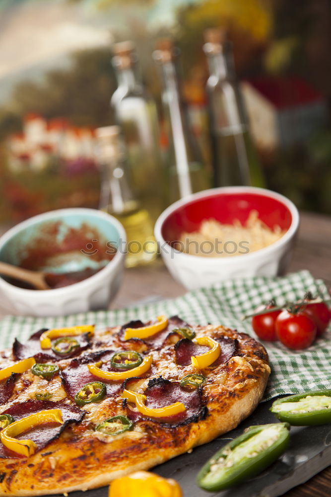 Similar – Image, Stock Photo Flammkuchen with vegetables and green salad