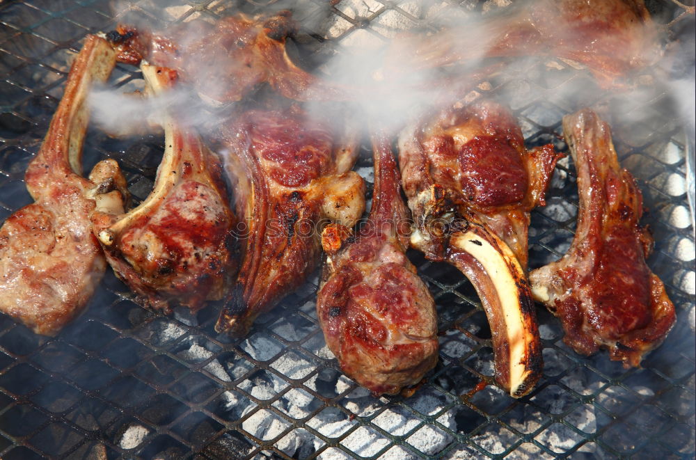 Similar – Image, Stock Photo Juicy steaks on the charcoal grill