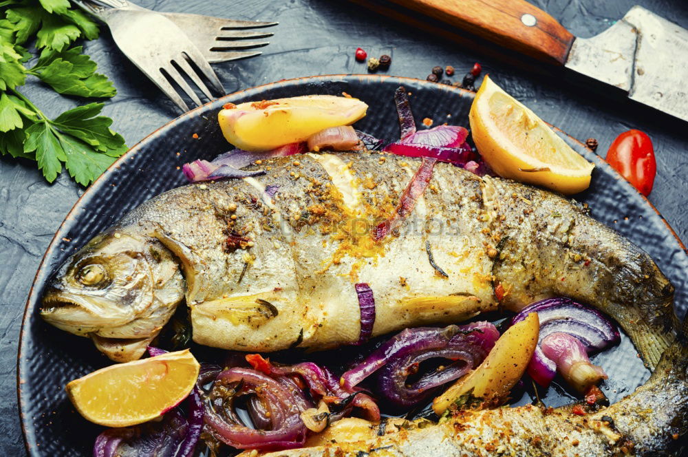 Similar – Image, Stock Photo Roasting salmon fish on grill