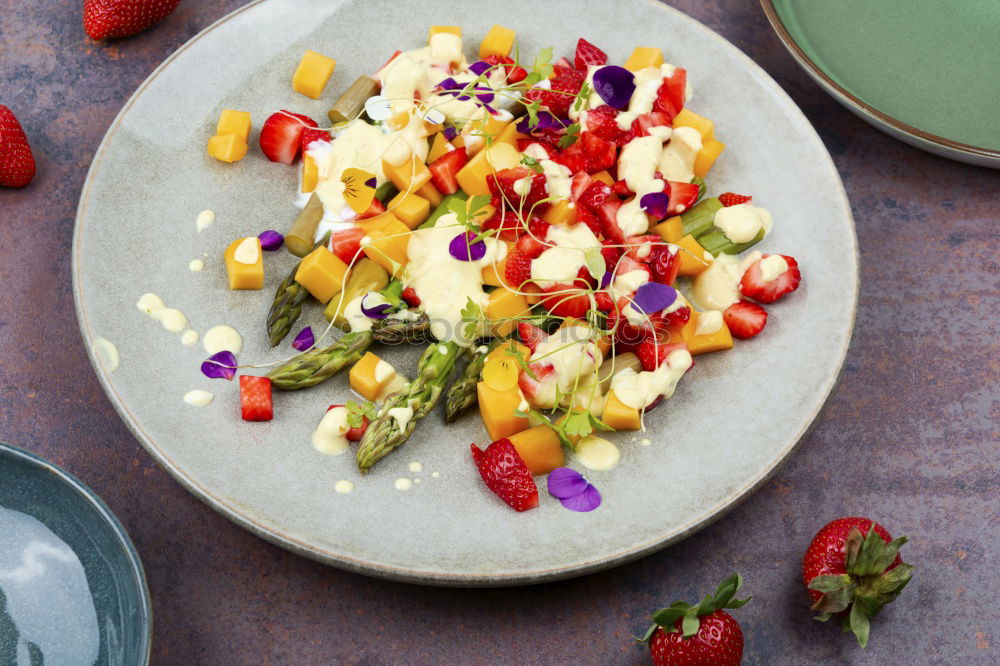 Similar – Image, Stock Photo Top view of green salad with fruits