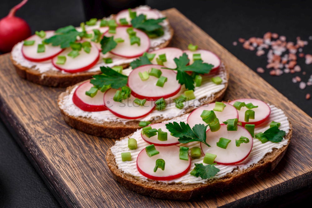 Similar – Image, Stock Photo Crispbread with cottage cheese radishes and herbs