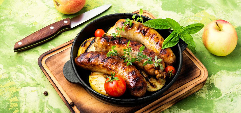 Similar – Image, Stock Photo Grilled sausages in frying pan