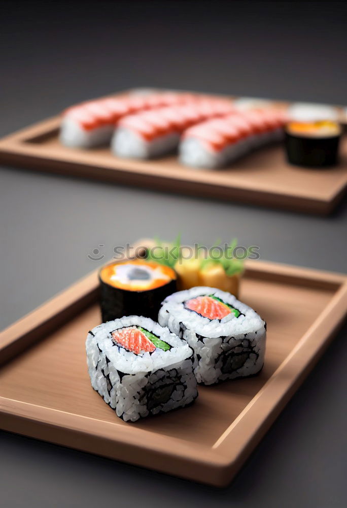 Sushi maki rolls on a tray