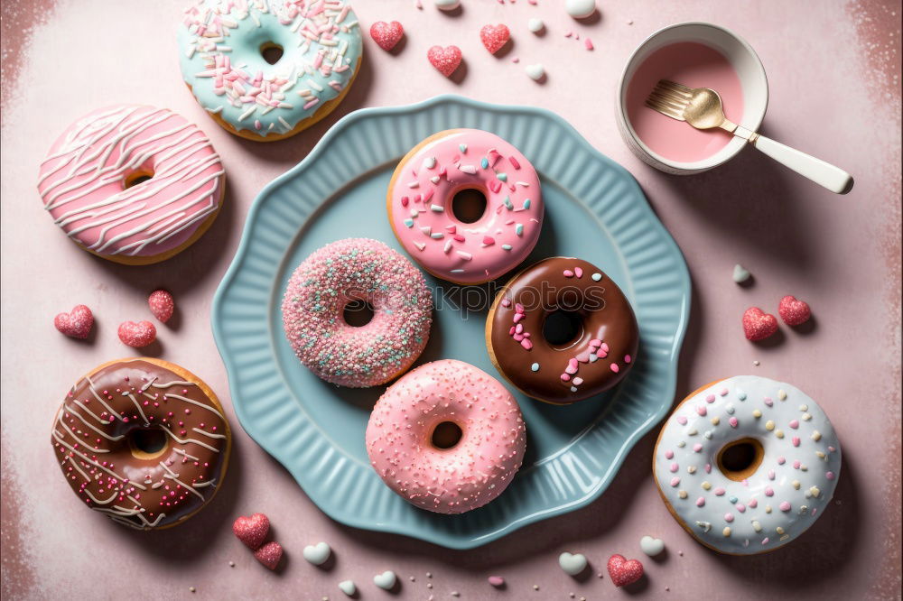 Similar – Image, Stock Photo Sweet pink doughnut on plate