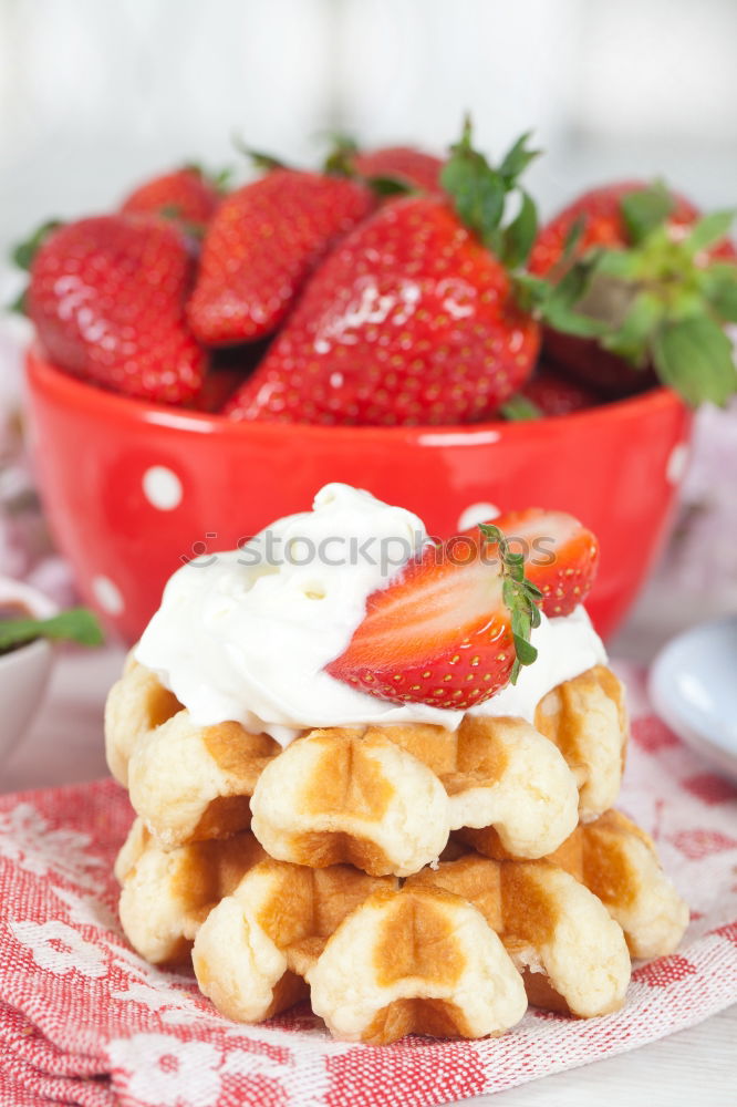 Similar – Image, Stock Photo Breakfast belgian with waffles with strawberries and honey