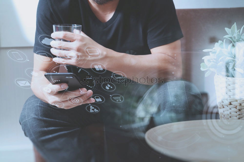 Image, Stock Photo Girl sitting at the kitchen bar drinking coffee