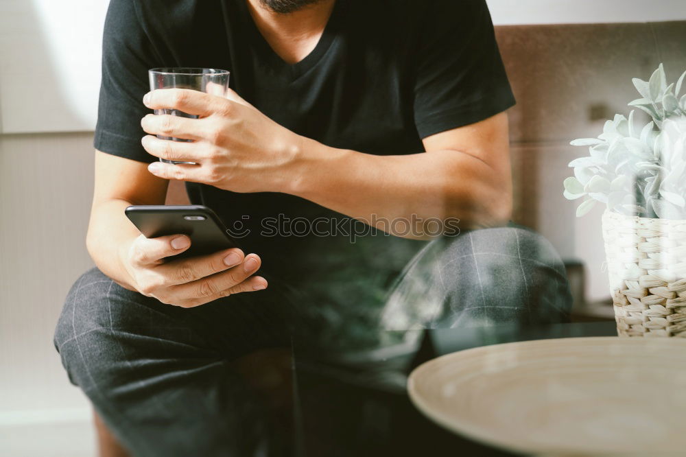Similar – Image, Stock Photo Girl sitting at the kitchen bar drinking coffee