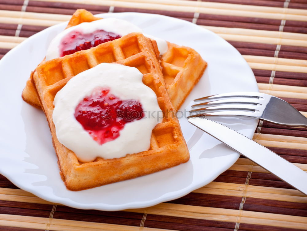 Similar – Image, Stock Photo Breakfast belgian with waffles with strawberries and honey