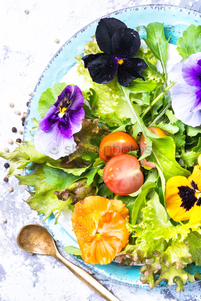 Similar – Image, Stock Photo Fresh vegan salad with edible flowers