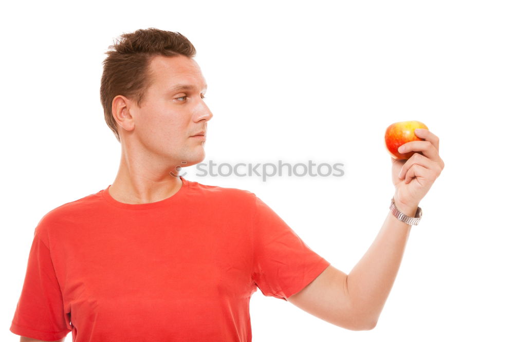 Similar – Image, Stock Photo Man eating apple near wall