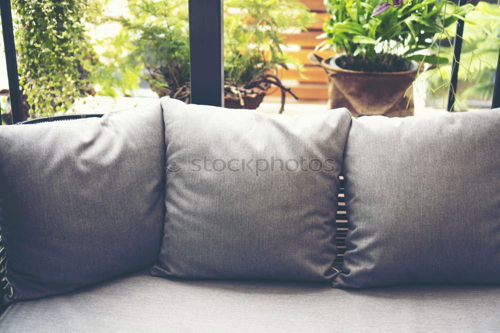 Similar – Stilvolle Gartenmöbel im Freien, Sofa mit Kissen und Lampen, hängende Glühbirnen, gemütliche moderne Ecke auf der Terrasse