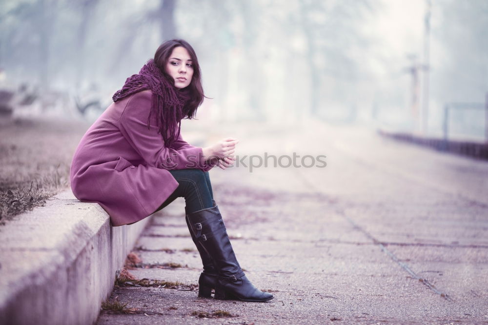 Similar – Image, Stock Photo Young girl with closed eyes wearing hat and scarf