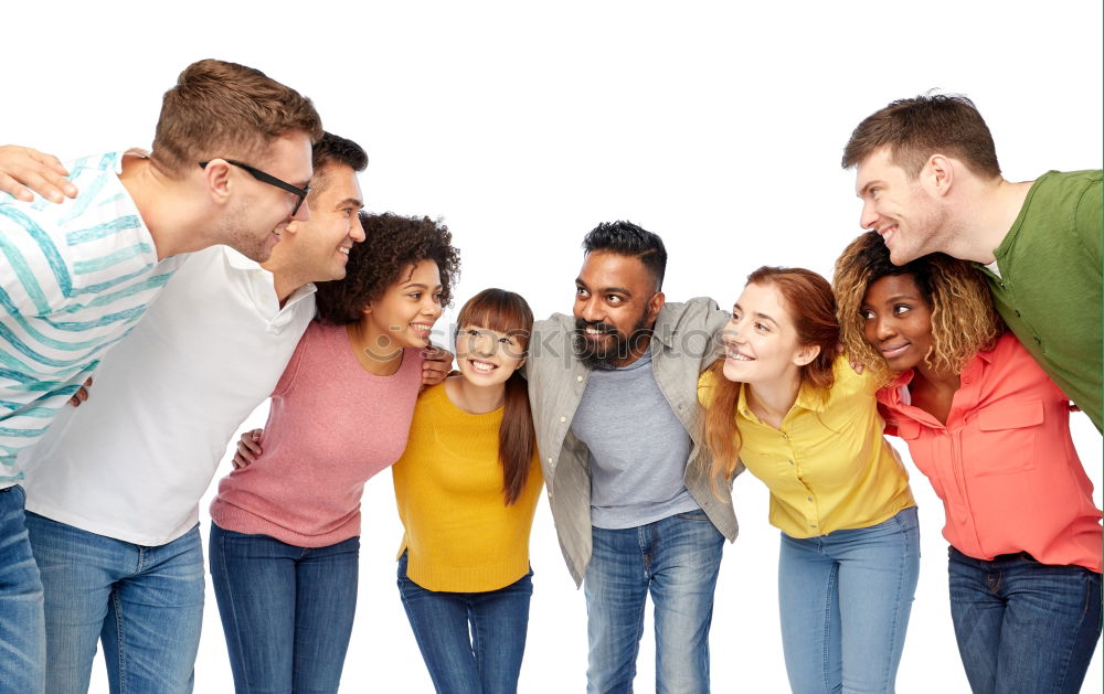 Similar – Group of multi-ethnic young people laughing together outdoors in urban background.