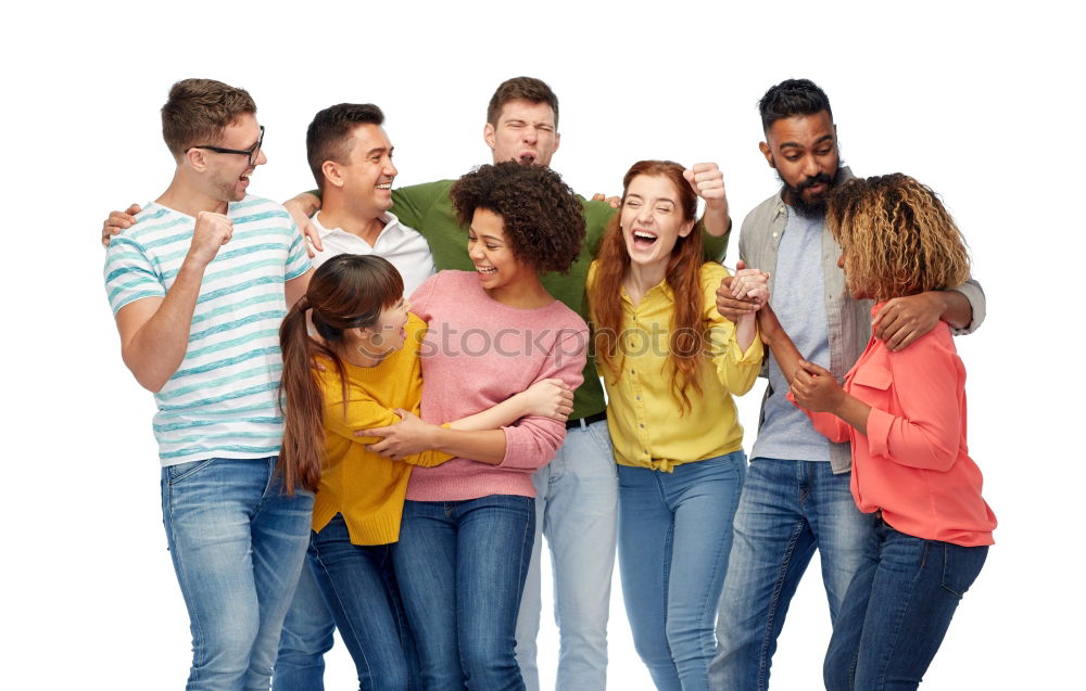 Similar – Group of multi-ethnic young people laughing together outdoors in urban background.