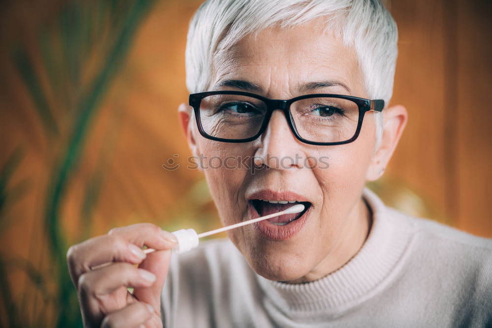 Image, Stock Photo Happy elderly woman on the mobile phone