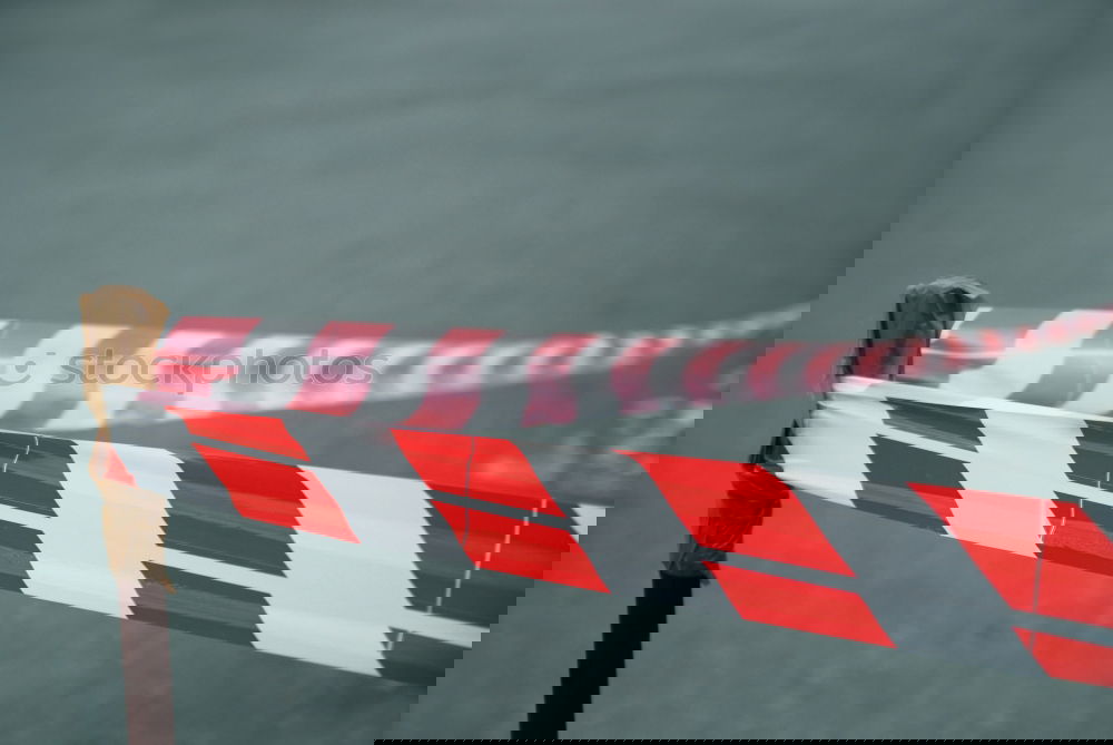 Image, Stock Photo Corona-Thoughts | Red and white signal crime scene flutter tape stretched criss-cross over a children’s swing and the sand of a children’s playground