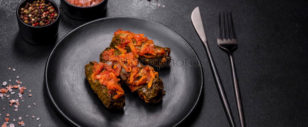 Similar – Image, Stock Photo Roasted pork fillet with crust and baked potatoes