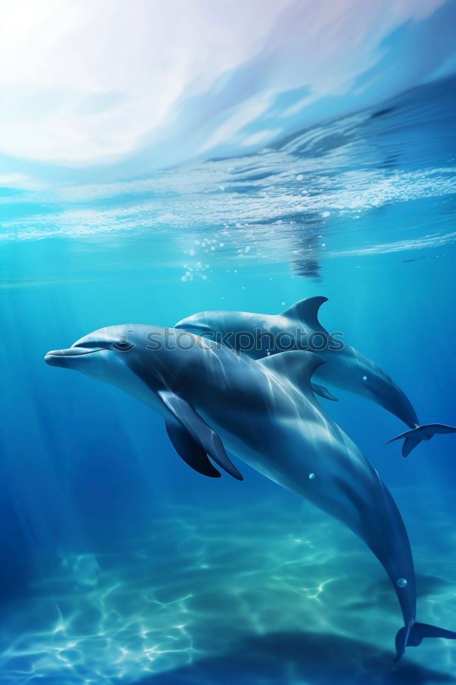 Dolphin swims in front of coral reef