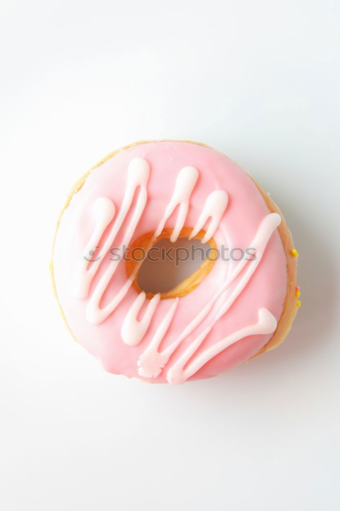 Similar – Image, Stock Photo Top view of pink donut on white and pink background