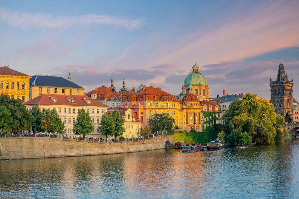 Prague panorama with its river and buildings