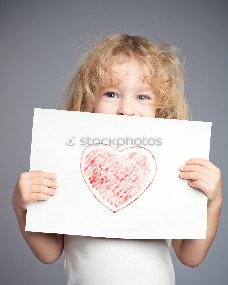 Similar – Image, Stock Photo Boy with chalk doesn’t want hate but love