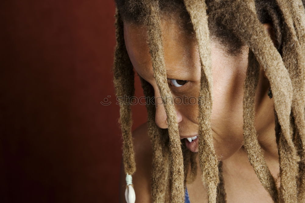 Image, Stock Photo Young woman with dreadlocks laughs into the camera