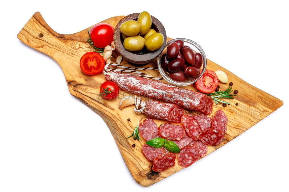 Similar – Image, Stock Photo Bruschetta with Italian sausage, ham and pesto