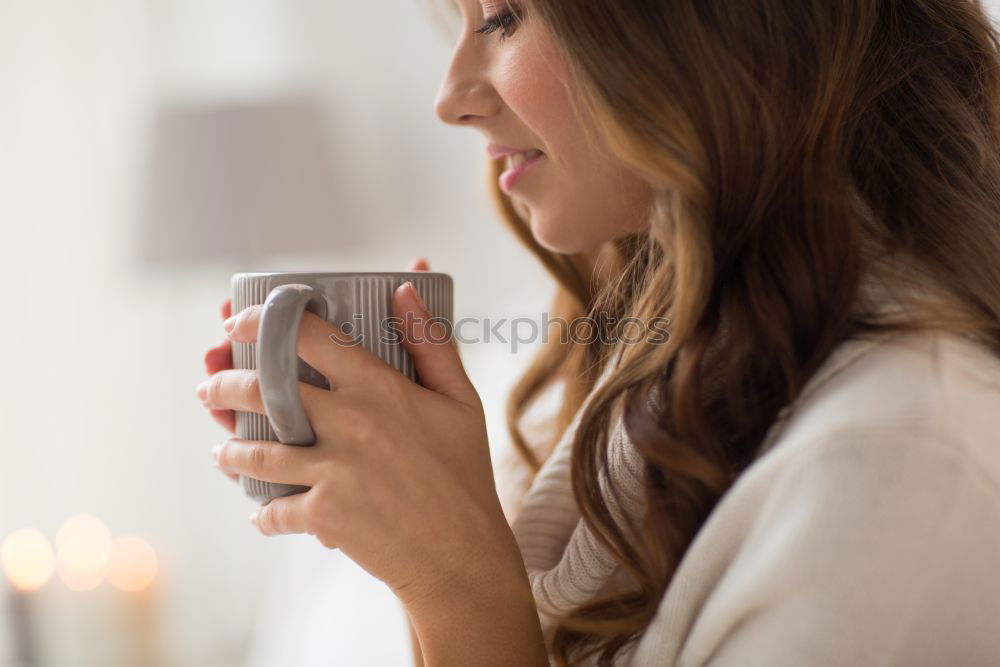 Similar – kid girl drinking hot cocoa at home