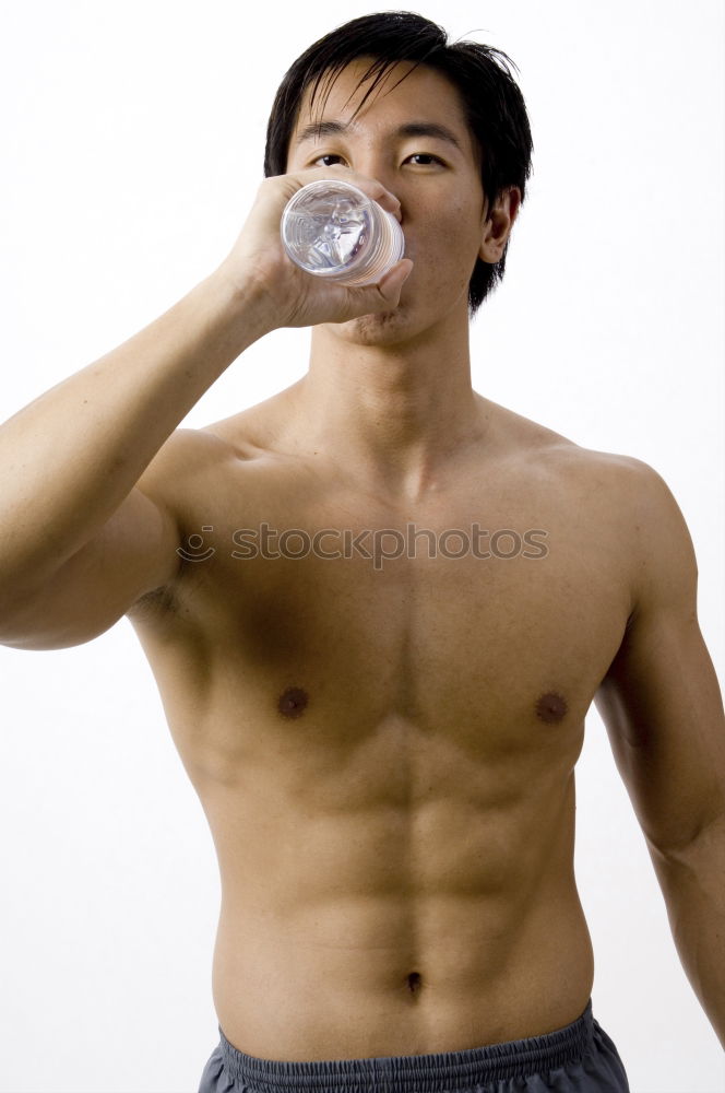 Similar – Image, Stock Photo Fit shirtless young black man drinking water after running