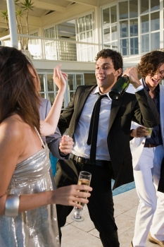 Similar – Image, Stock Photo Bride throws bouquet to husband I