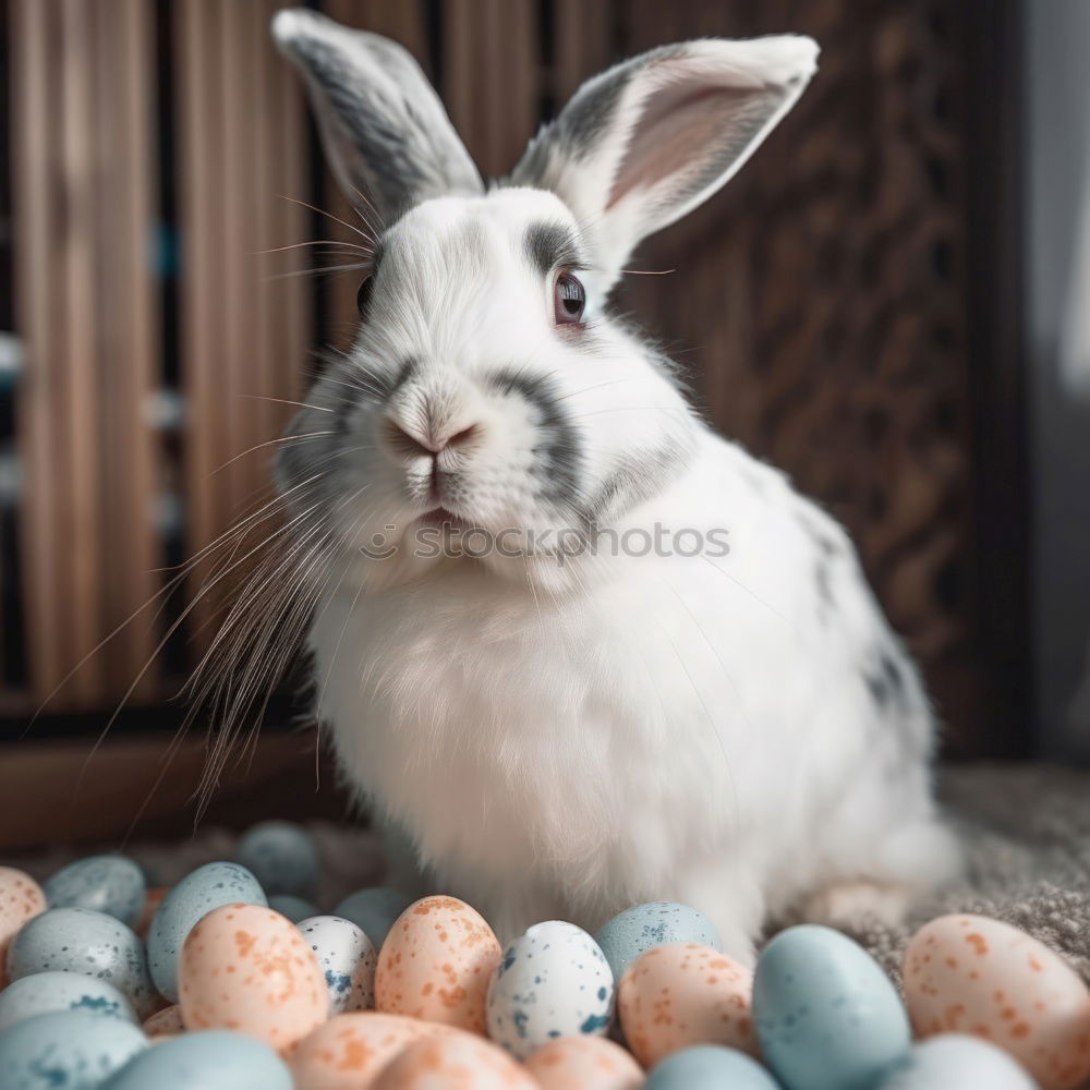 Image, Stock Photo Little hare and chicken eggs