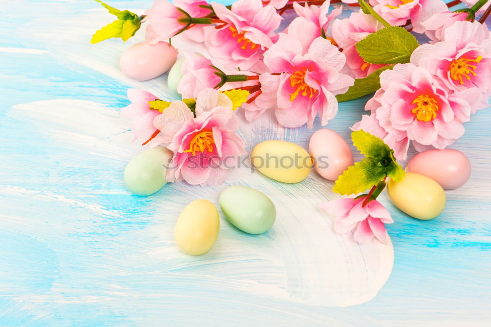 Similar – Image, Stock Photo Hanging Easter eggs with pink flowers