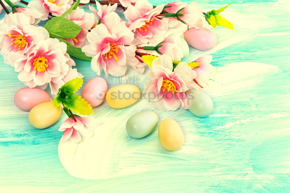 Similar – Image, Stock Photo Hanging Easter eggs with pink flowers