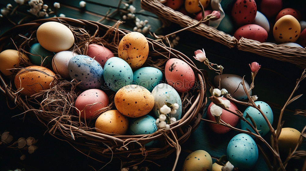 Similar – Easter eggs in hay nest on a rustic wooden background