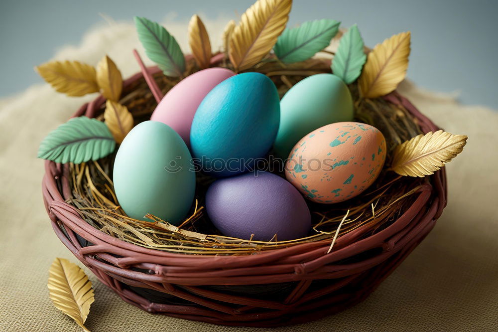 Similar – Image, Stock Photo Easter eggs in a basket on wooden background