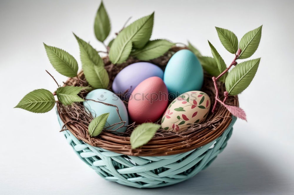 Similar – Image, Stock Photo Easter eggs in a basket on wooden background