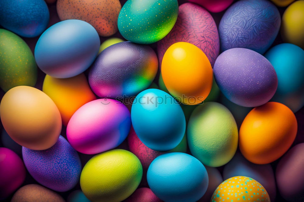 Similar – colorful Easter eggs next to natural brown chicken eggs